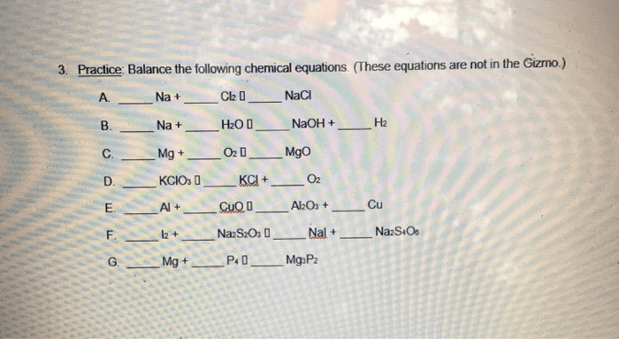 Chemical equations gizmo answer key